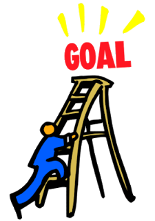 man climbing ladder to reach the goal